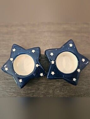 Vintage Set of Two Bella Casa by Ganz Star-shaped Ceramic Candle Holders.